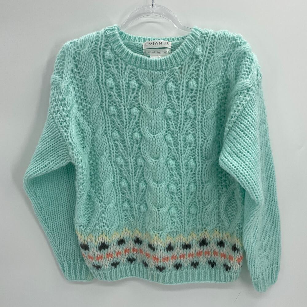 Vintage New EVIAN Womens Sweater Fair Isle Knit Pastel Cable Size M Chunky Y2K